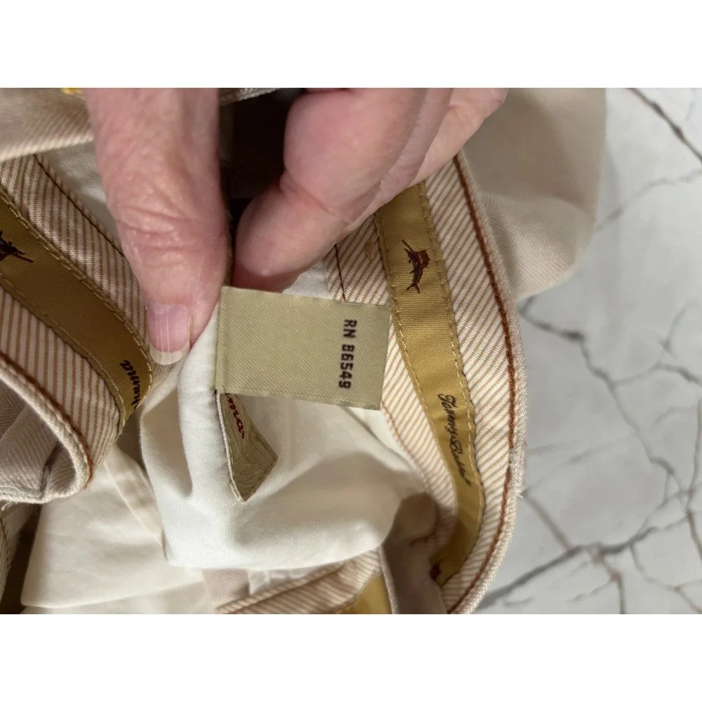 Tommy Bahama Mens 36x32 Linen Silk Herringbone Pleated Trousers Beige Pants
